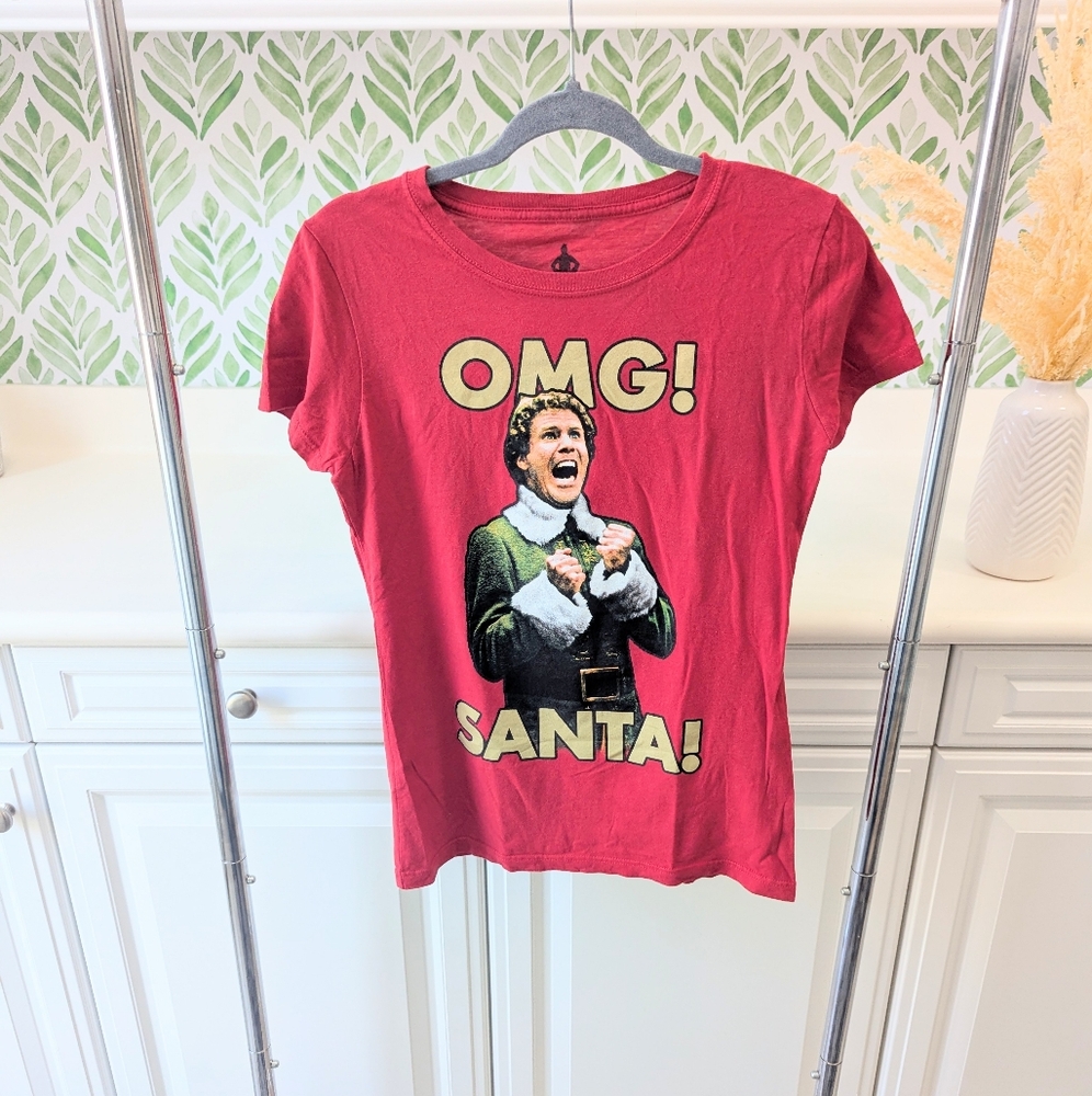 OMG Santa Red T-Shirt Juniors Large Elf Ripple Junction 100% Cotton